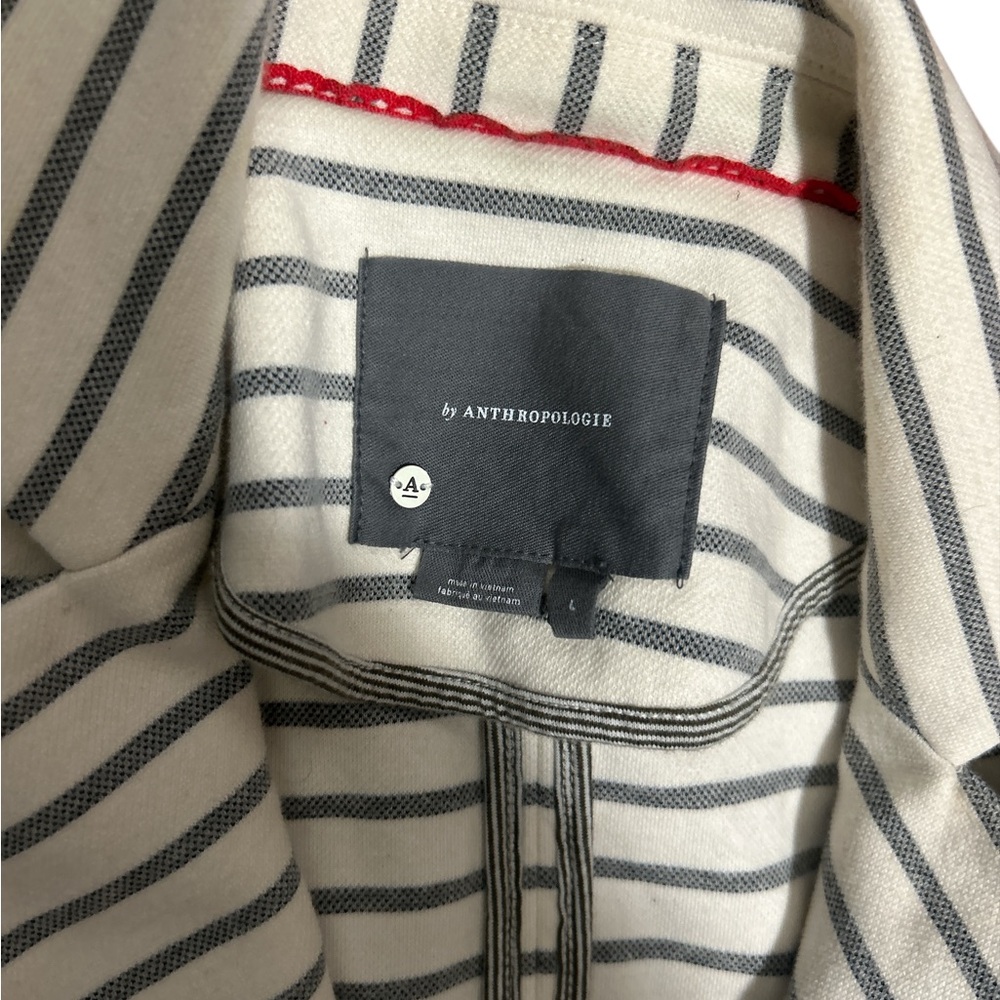 Anthropologie Striped Blazer Jacket Womens Large Black White Cotton preppy - Picture 6 of 9